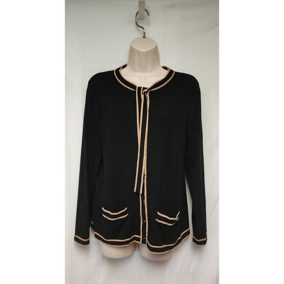 Talbots Petite LP 2PC Cardigan Sweater/ Free Top Black/ Brown - Picture 4 of 14